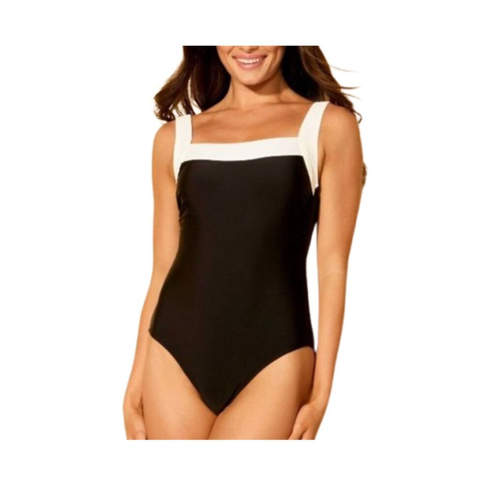 Shade & Shore NWT Full Back Coverage Black & White One-Piece Swimsuit Size XL